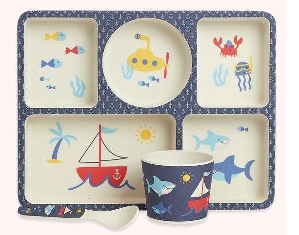 Penny Scallan Bamboo Divided Plate Set - Anchors Away