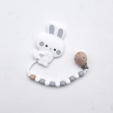 POPSICLE White Bunny Teether with Pacifier Clip