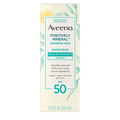 Aveeno Positively Mineral Sensitive Skin Daily Sunscreen Face Lotion SPF50 2 oz