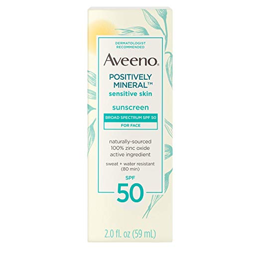 Aveeno Positively Mineral Sensitive Skin Daily Sunscreen Face Lotion SPF50 2 oz