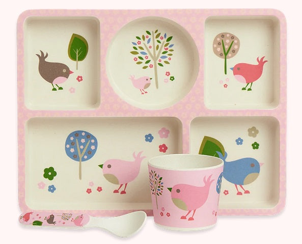 Penny Scallan Bamboo Divided Plate Set - Chirpy Bird