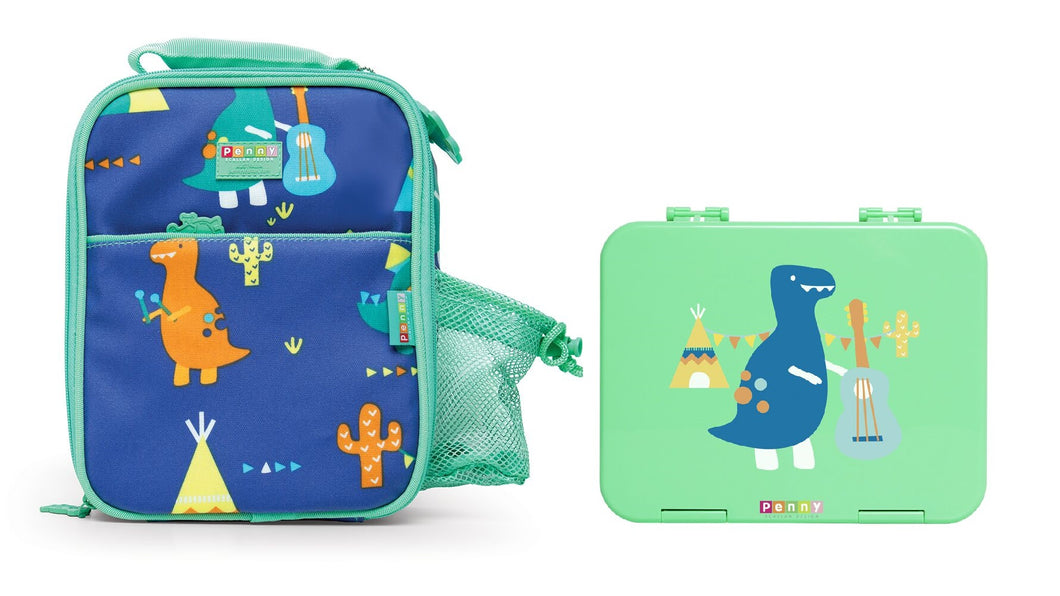 Penny Scallan Bundle of Large Lunch Bag and Large Bento Box - Dino Rock
