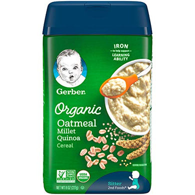 Gerber Baby Cereal Gerber Organic Oatmeal Millet Quinoa Cereal 8 oz - EXP 01/31/2023