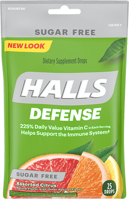 HALLS Defense Assorted Citrus Sugar Free Vitamin C Drops 25 Drops