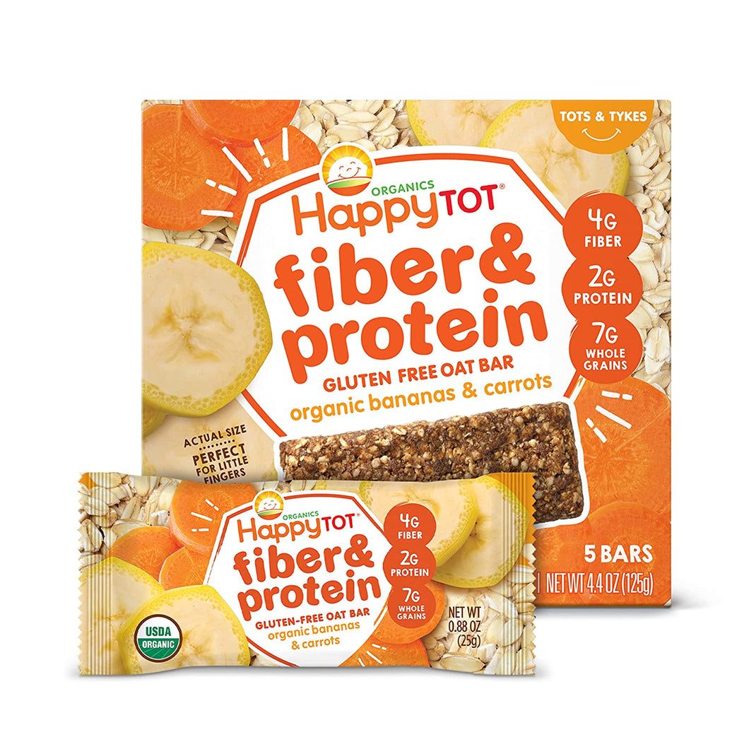 Happy Tot Organic Fiber & Protein Soft-Baked Oat Bars Toddler Snack Bananas & Carrots 5-pack