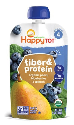 Happy Tot Organic Stage 4 Fiber and Protein Pears Blueberries and Spinach