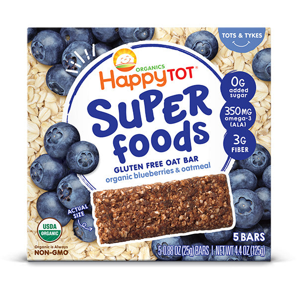 Happy Tot Organic Soft-Baked Oat Bars Toddler Snack Blueberries and Oatmeal 5-pack