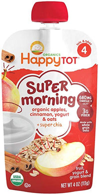 Happy Tot Organic Stage 4 Super Morning Organic Apples, Cinnamon, Yogurt & Oats + Super Chia