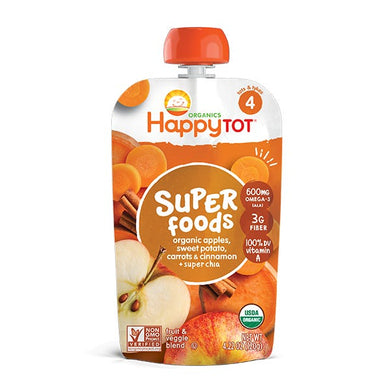 Happy Tot Organic Super Foods Apples, Sweet Potatoes, Carrots & Cinnamon + Super Chia
