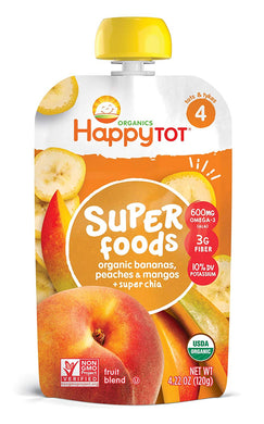 Happy Tot Organic Stage 4 Super Morning Organic Bananas, Peaches & Mangos + Super Chia