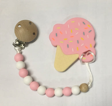 Popsicle Pink Ice Cream Teether with Pacifier Clip