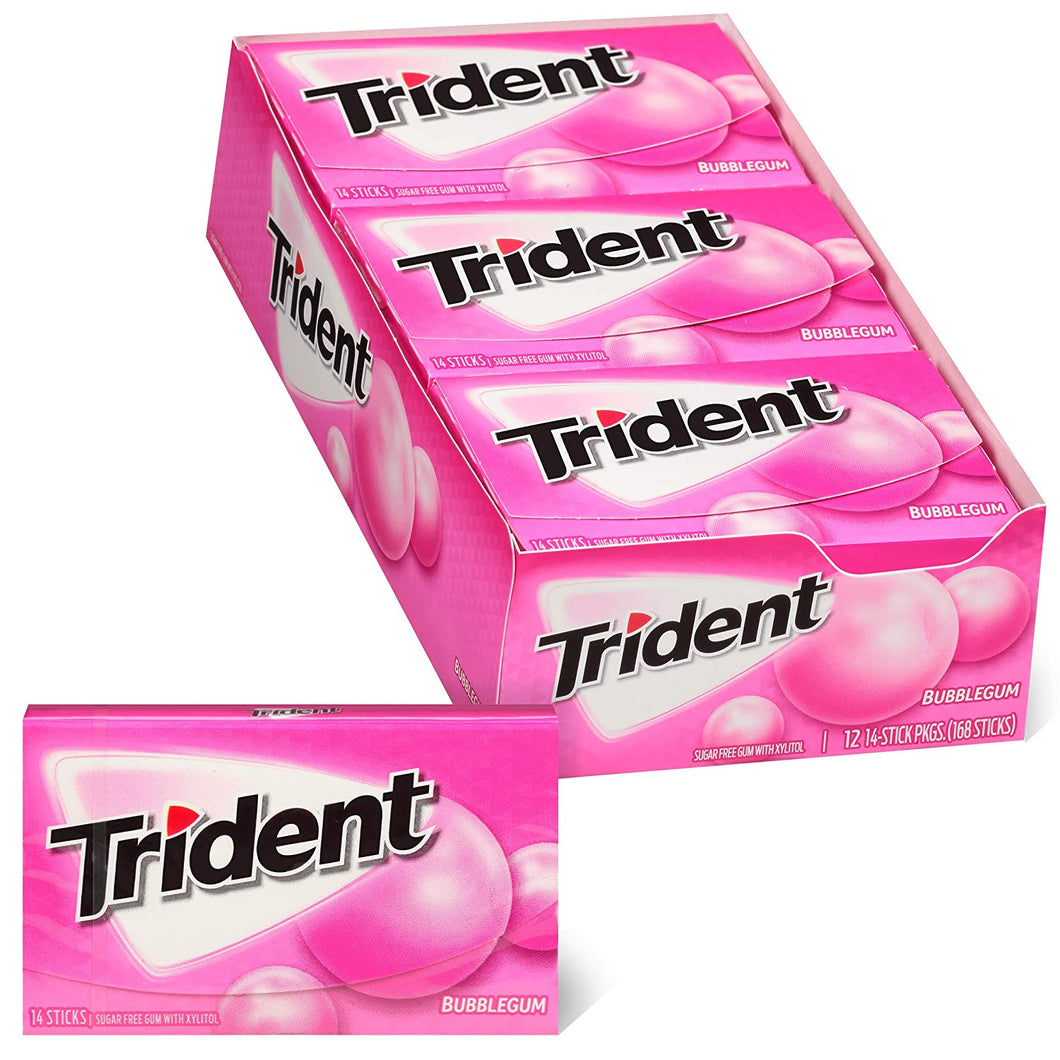 Trident Bubblegum Sugar Free Gum, 12 Packs of 14 Pieces